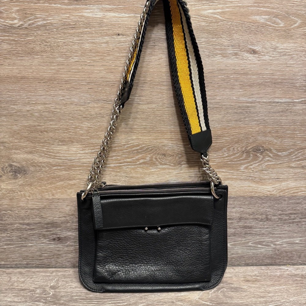 Marni Shoulder crossbody Black leather bag Double Pouch Yellow Woven Strap Italy